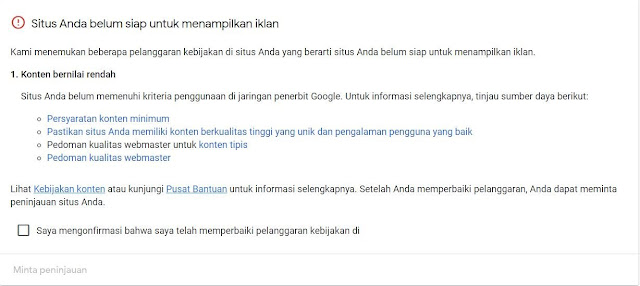 Situs Anda Belum Siap Untuk Menampilkan Iklan pada Blogger