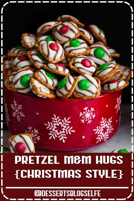 Pretzel M&M Hugs - these are the perfect treats for Christmas gifts or parties. They only need 3 ingredients, they take no time at all to make, they look so pretty and festive and of course they're incredibly delicious! #DessertsBlogSelfe #chocolatepretzels #christmas #christmastreat #partyideas #giftideas #dessertsforparties 