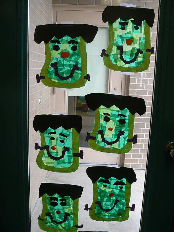Mrs T s First  Grade  Class Frankenstein Window Art 