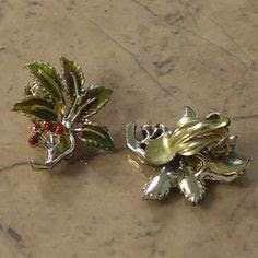 Holly enamelled vintage clip earrings by Exquisite