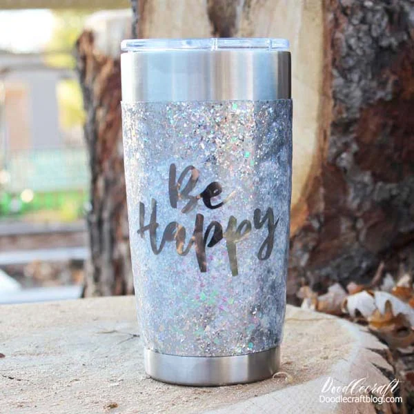 Glitter tumbler coated in high gloss resin for long lasting finish