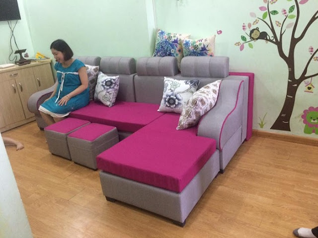 Hình ảnh cho bộ ghế sofa nỉ chữ L đẹp hiện đại được mua tại Tổng kho sofa nỉ góc chữ L đẹp Nội thất AmiA