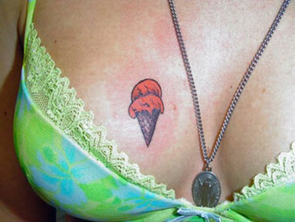 Ice Cream Tattoo Design on Girls Breast FAMOUS TATTOO QUOTES