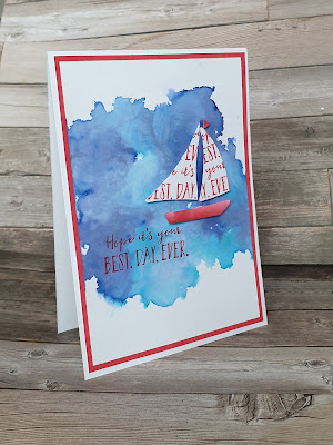 Lets set sail stampin up watercolour cling film technique card
