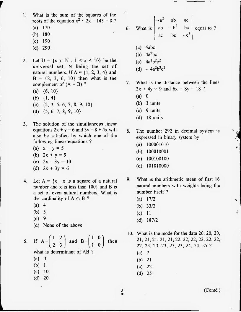 Questions and answer key of NDA NA 2012 April mathematics exam