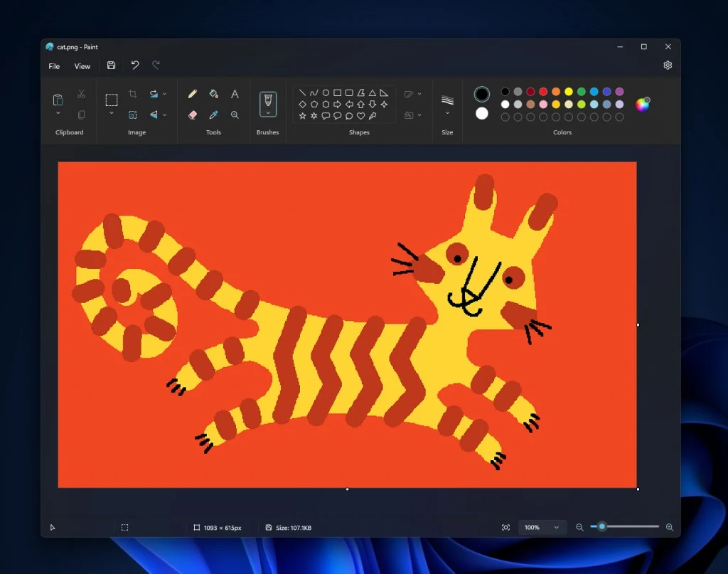 Microsoft Paint con tema scuro nella Beta di Windows 11