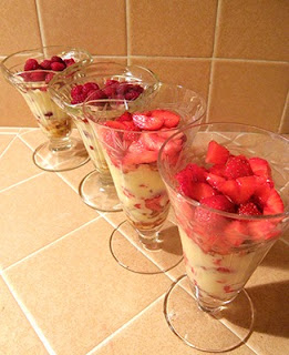 Four Parfaits in the Works, two each Strawberry and Raspberry