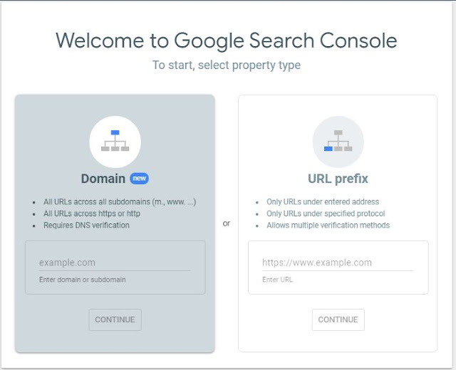 Welcome to Google Search Console To start, select property type