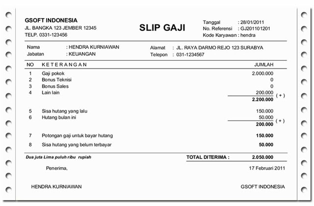 Contoh Slip Gaji Bulanan Excel - Contoh Z