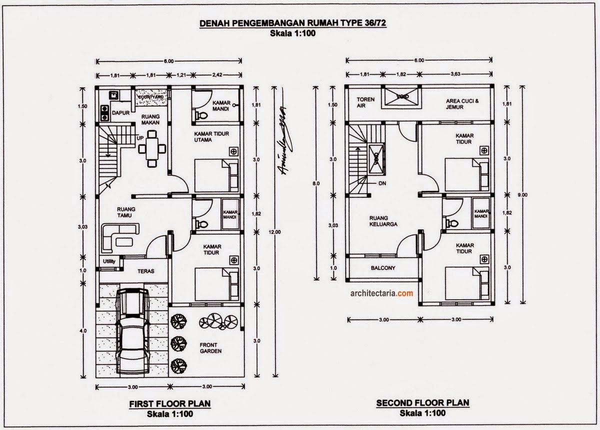  Denah Model Rumah Minimalis 2 Lantai Type 36  rumah-minimalis.web.id