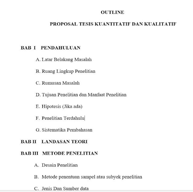 Contoh Outline Proposal Penelitian Kualitatif, Kuantitatif dan Penelitian Pustaka untuk Skripsi, Tesis dan Disertasi