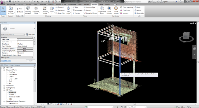 Nube de puntos y elementos de modelo en Autodesk Revit