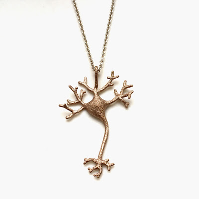 Science jewelry: neuron pendant 3D printed in stainless steel bronze