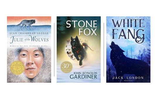 Image of Julie of the Wolves, White Fang, and Stone Fox in Pin image for 15 Winter Themed Novels for Upper Elementary