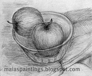 Apples in a bowl-pencil drawing