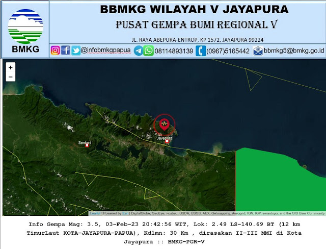 Gempa Bumi 3.5 Magnitudo Guncang Kota Jayapura, Tidak Berpotensi Tsunami