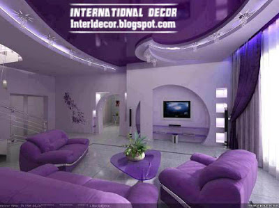 purple living room decorations with modern purple furniture, purple ceiling