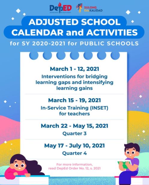 Updated calendar for SY 2020-2021. Photo from DepEd