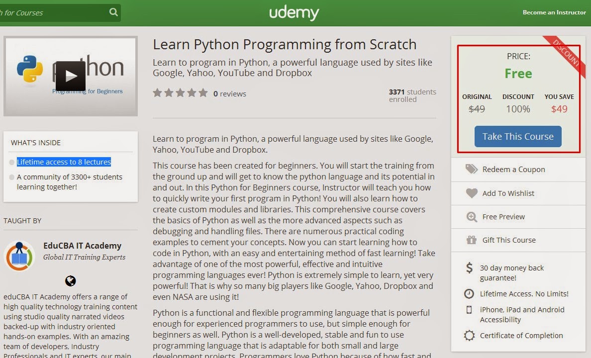 [Free Udemy Coupon Code] Learn Python Programming from Scratch ($49 Value)