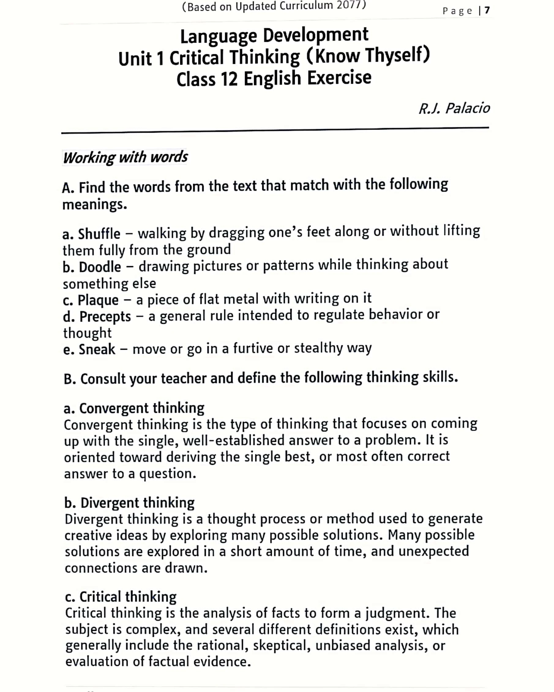 class 12 english book critical thinking exercise