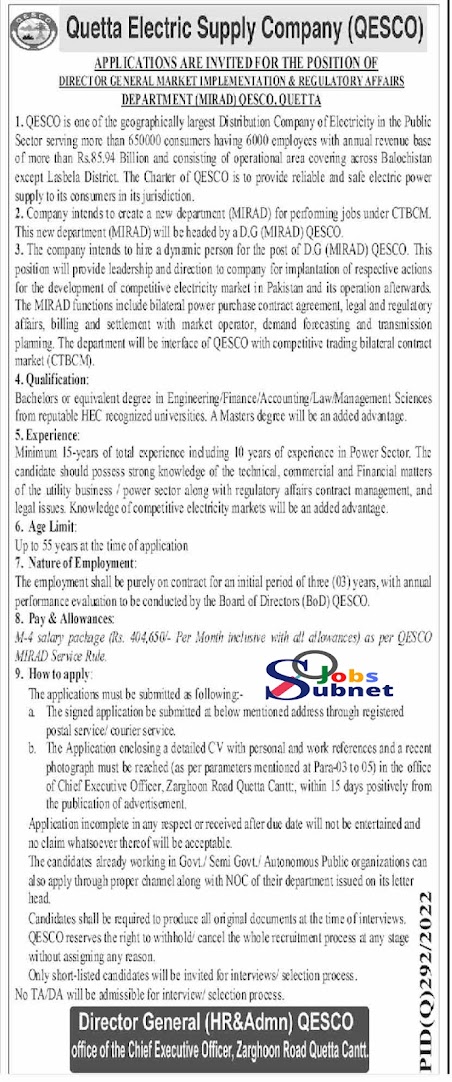 Quetta Jobs 2023 | Electric Supply Company QESCO Jobs