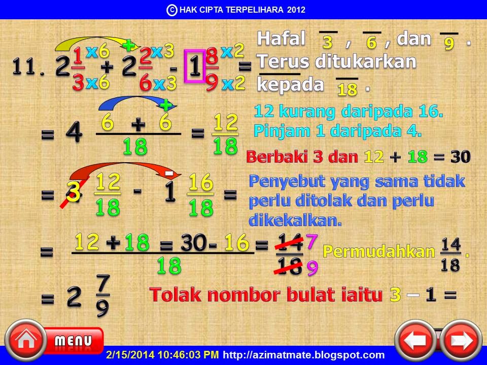 AZIMAT MATEMATIK: PECAHAN : OPERASI BERGABUNG MELIBATKAN 