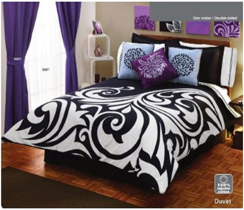 BLACK AND WHITE AND PURPLE BEDROOM SET - BEDROOM DECORATING IDEAS