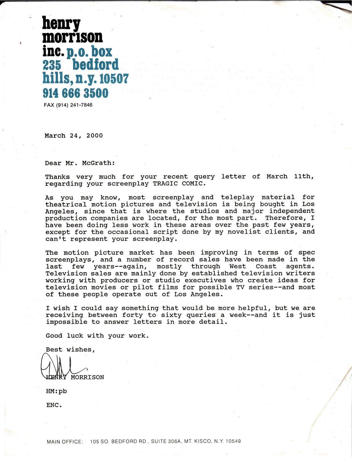My Life Scanned: Rejection Letter from Henry Morrison ...
