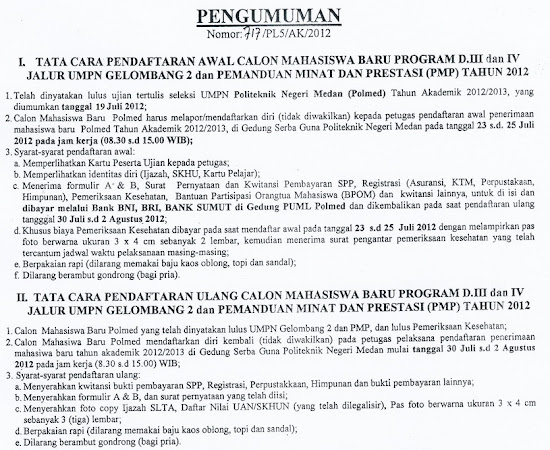 Daftar Ulang dan Biaya Mahasiswa Baru Polmed