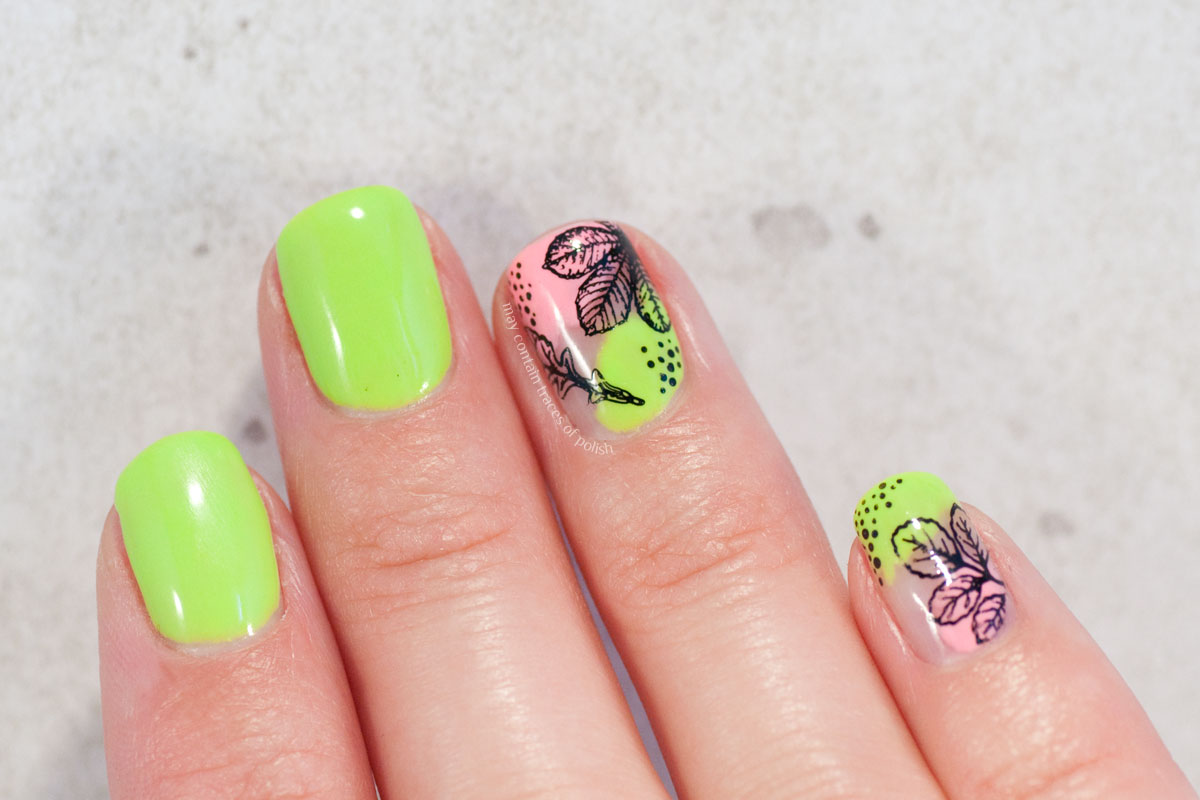 Neon Summer Nail Art Design with Maniology Botanical stamping plate BM-S321