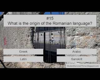 What is the origin of the Romanian language? Answer choices include: Greek, Arabic, Latin, Sanskrit