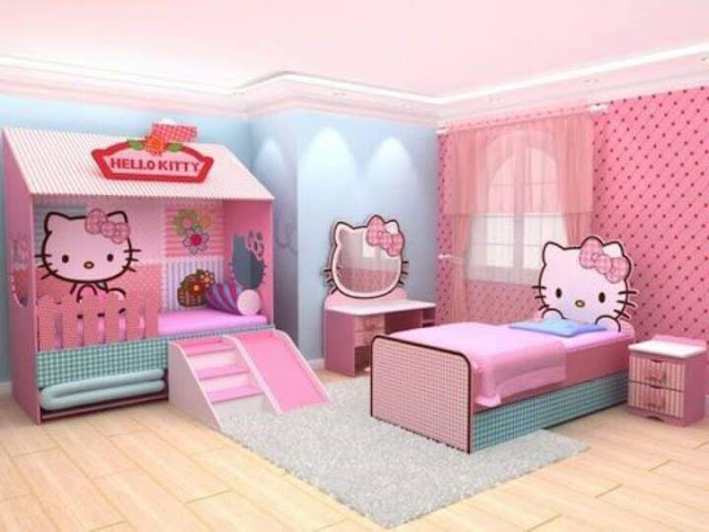 Contoh Desain Kamar Tidur Anak Milenial Keren Hello Kitty 