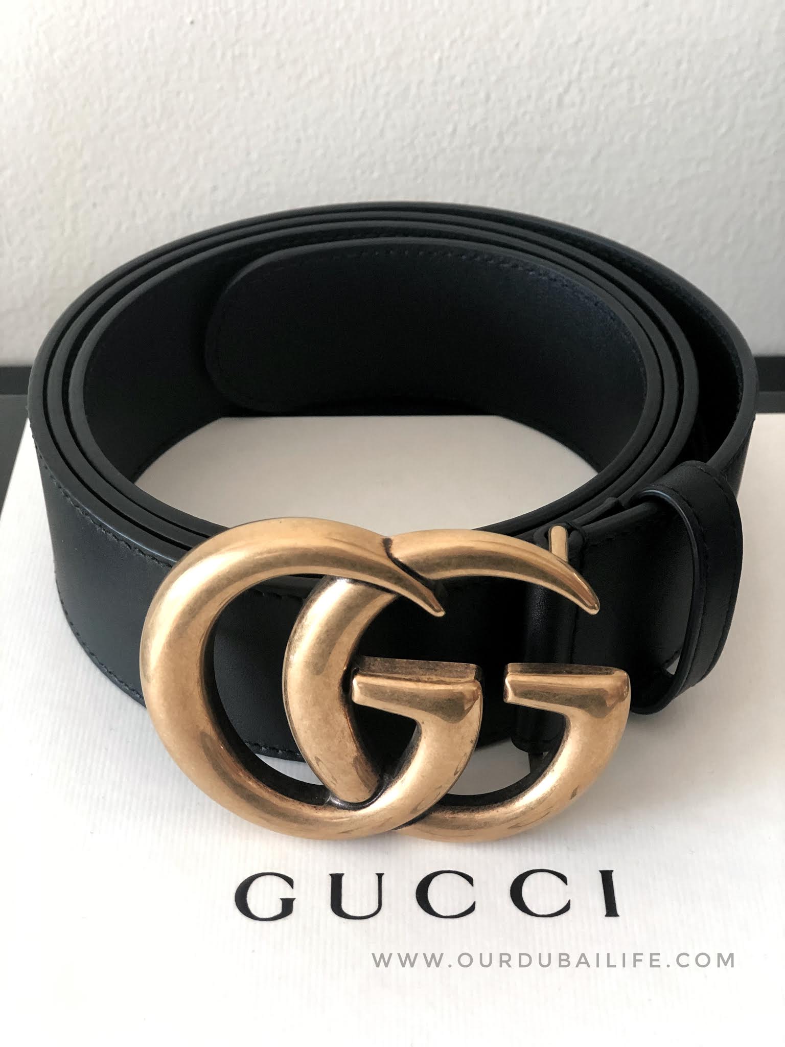 GUCCI black belt with gold large buckle
