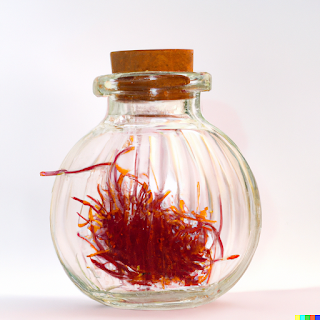 saffron threads in glass jar