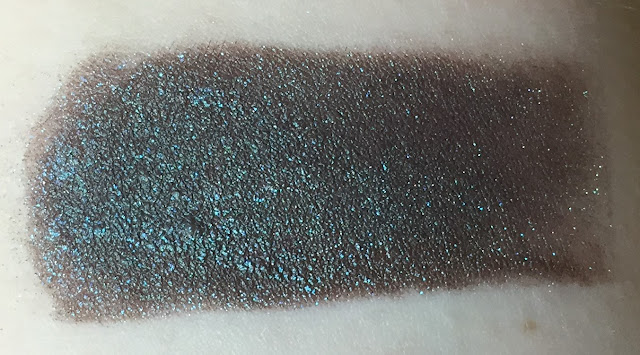 eyeshadow swatch brown base turquoise sheen glitter