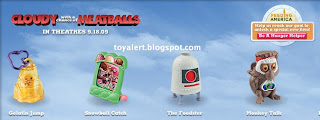 Burger King toys - Cloudy with a Chance of Meatballs 2009 - The Foodster, Gelatin Jump, Monkey Talk, Snowball Catch