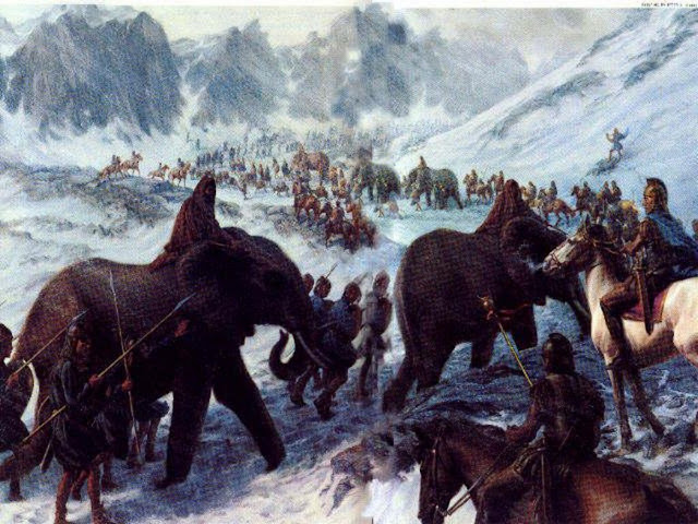 Ганнибал пересекает Альпы на боевых слонах