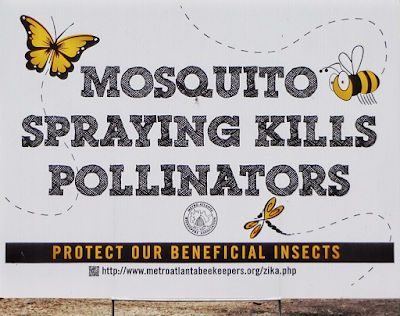 Mosquito Spraying Kills Pollinators sign, biological mosquito control, 