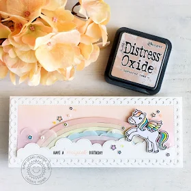 Sunny Studio Stamps: Prancing Pegasus Fluffy Cloud Border Dies Frilly Frame Dies Birthday Card by Candice Fisher