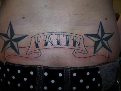 Nautical Star Tattoo and Faith Letter Tattoo on Lower Back
