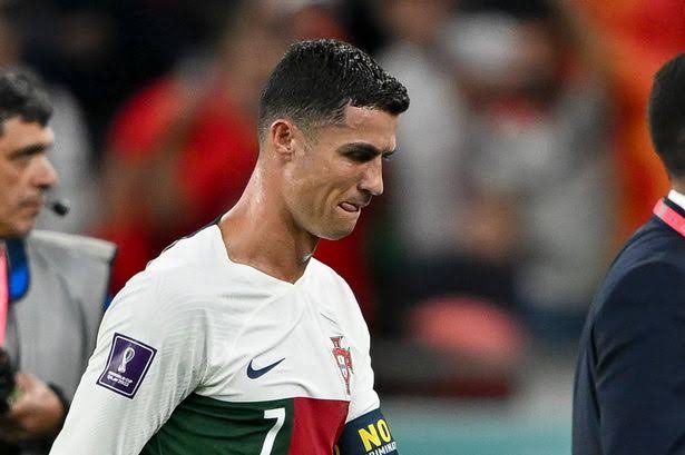 Cristiano Ronaldo crying after Portugal’s stunning defeat to Morocco at World Cup