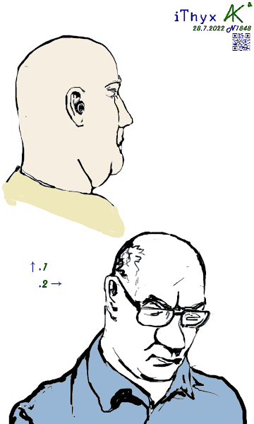 Портреты двух лысых мужчин, одного в футболке и второго с очками, в рубашке. Автор рисунка художник #iThyx