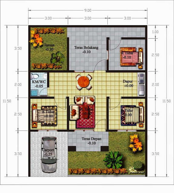 Gambar Denah Rumah Minimalis Type 45