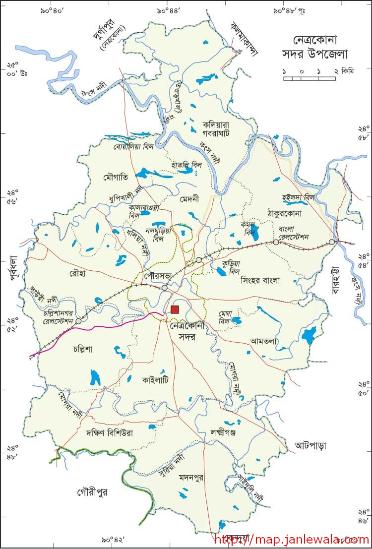 নেত্রকোনা সদর উপজেলা মানচিত্র, নেত্রকোনা জেলা, বাংলাদেশ