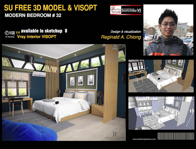  Junior Architect at JEQ ARCHITECT BUILDERS complimentary sketchup model modern bedchamber #32 & Vray interior Visopt