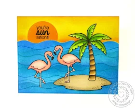 Sunny Studio: Island Getaway & Tropical Paradise Flamingo Card by Mendi Yoshikawa