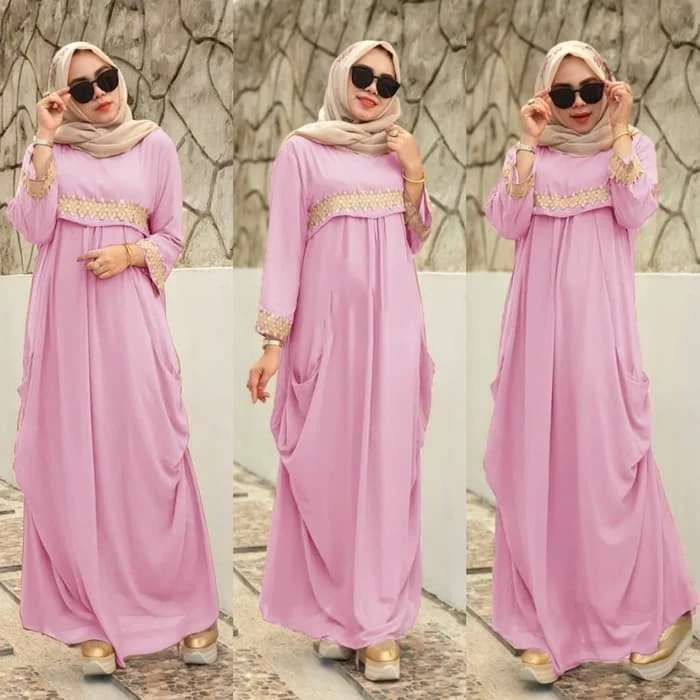 Model Baju Gamis Pesta Kombinasi Renda Cantik Ryn Fashion - Model baju gamis renda kombinasi