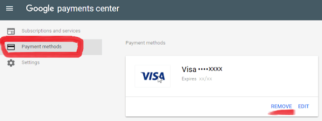 remove card google payment