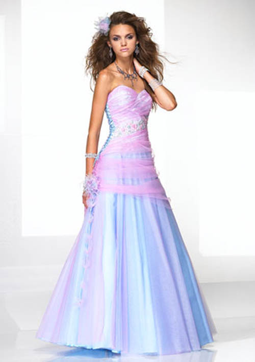 Hot color trends for 2009 spring wedding dress with Pink and blue color is a 