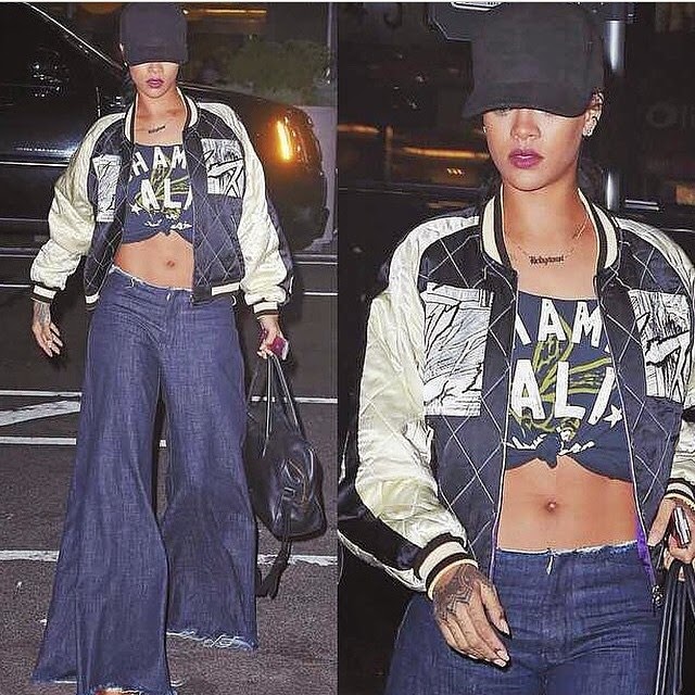 Rihanna Bares            Her Navel While Rocking OLDSKOOL Bell Bottoms